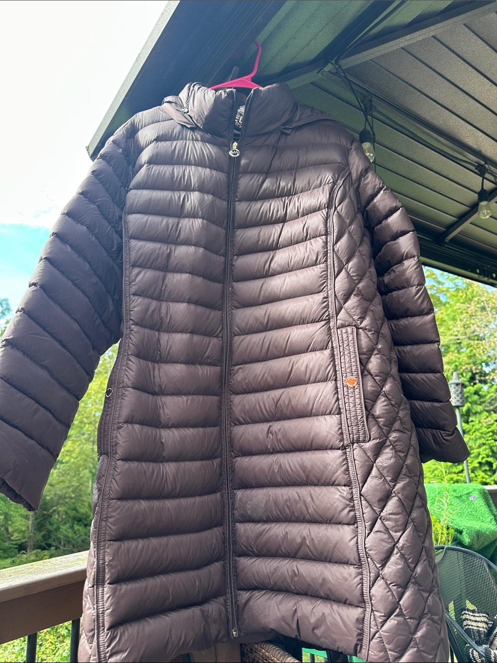 Michael Kors Chocolate Brown 3/4 Quilted Packable Down Coat